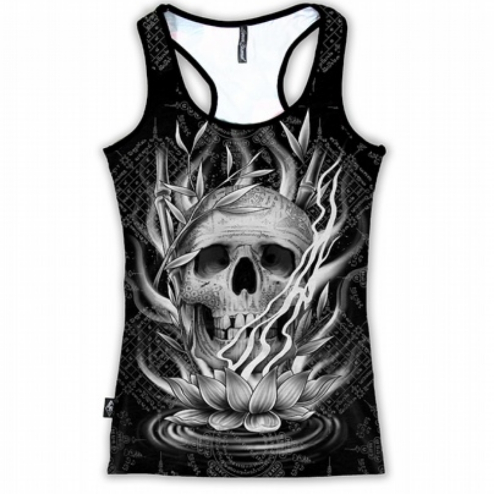 Liquor Brand Dok Bua Women's Tank Top Shirt Size 2XL Lotus Flower Skull Gothic